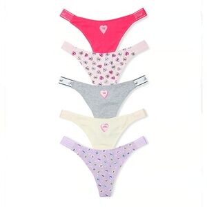 PINK Victoria's Secret Logo High Leg Thong Panty 5 Pack.